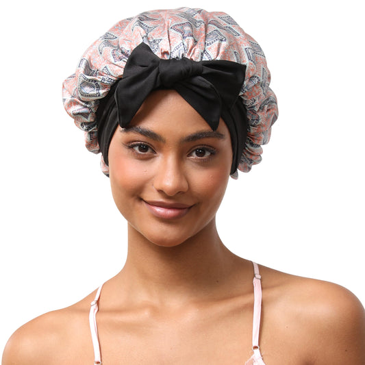 Silk Satin Bonnet for Sleeping Hair: Women Sleep Night Wrap Cap for Straight Wavy Curly Coily Kinky Natural Hair Head by Tie Band - Bohemia