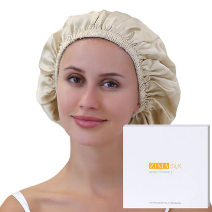 Mulberry Silk Bonnet for Sleeping Women Long Hair Double Layer Silk Hair Wrap with Adjustable Band Natural Silk Bonnet for Hair Care Stay On Head (1Pc Beige)