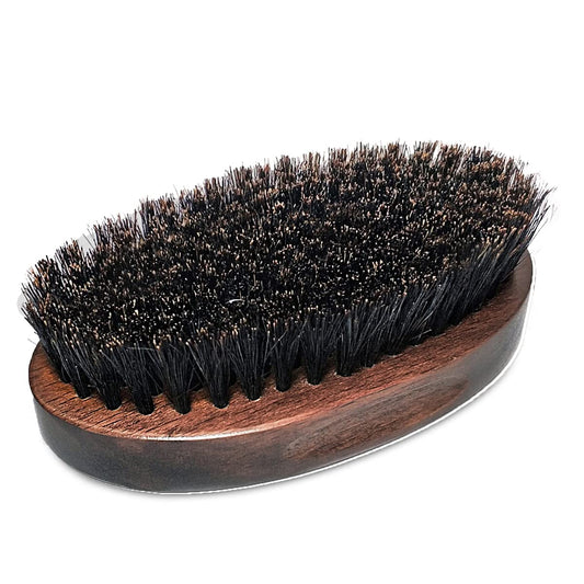 Hannana Boar Bristle Beard Brush for Men Walnut Style Handle Beard Straightener Brush Gift for Men Black and Brown Small (Pack of 1)
